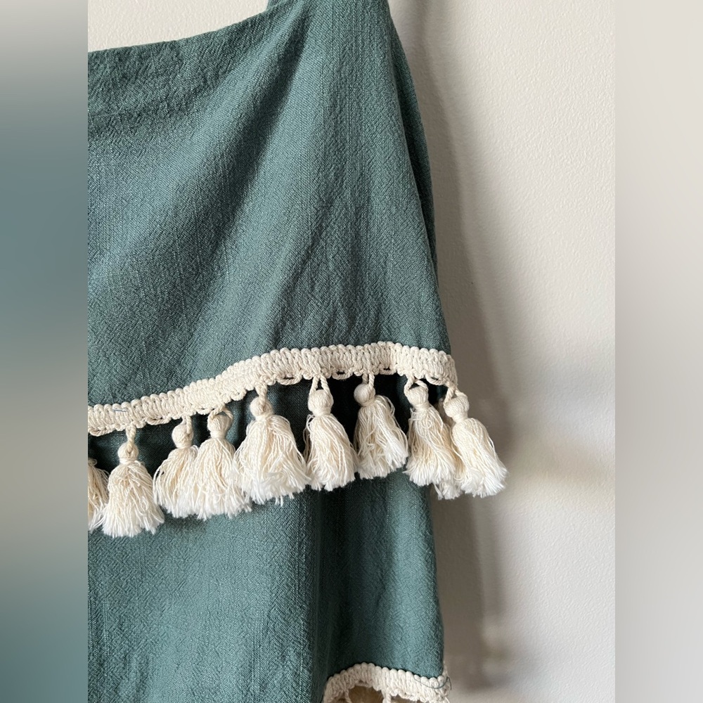entro Tiered Tassel Top Tie Straps Cotton Linen Olive Green Size S - Picture 5 of 8